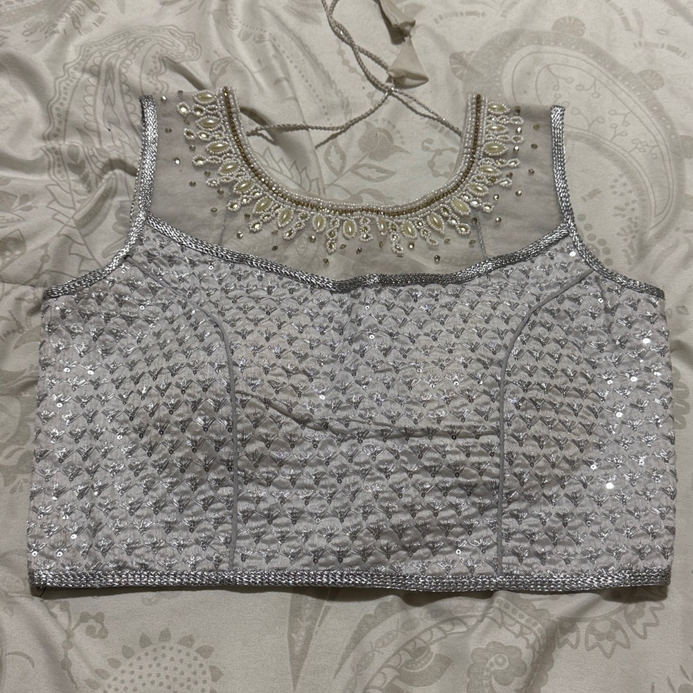Embellished Silver Crop Top